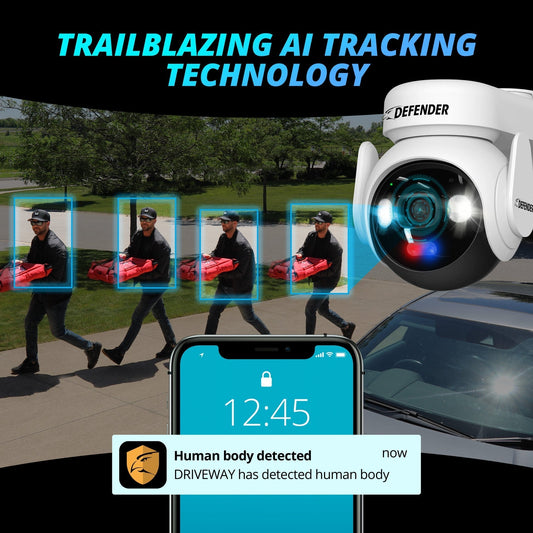 AI auto tracking security camera following a person with motion detection and PTZ control