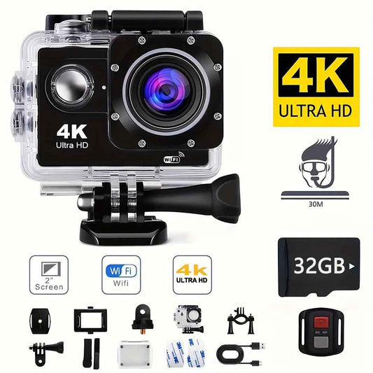 4K Action Camera, with 32G Memory Card, Pre-recording WiFi Camera 170° Remote Control Sports Cameras with Helmet Mount Accessories Kits, for Suitable for Beginners to Take Photos And Record Videos, Christmas, Festival, New Y Intelligent by design