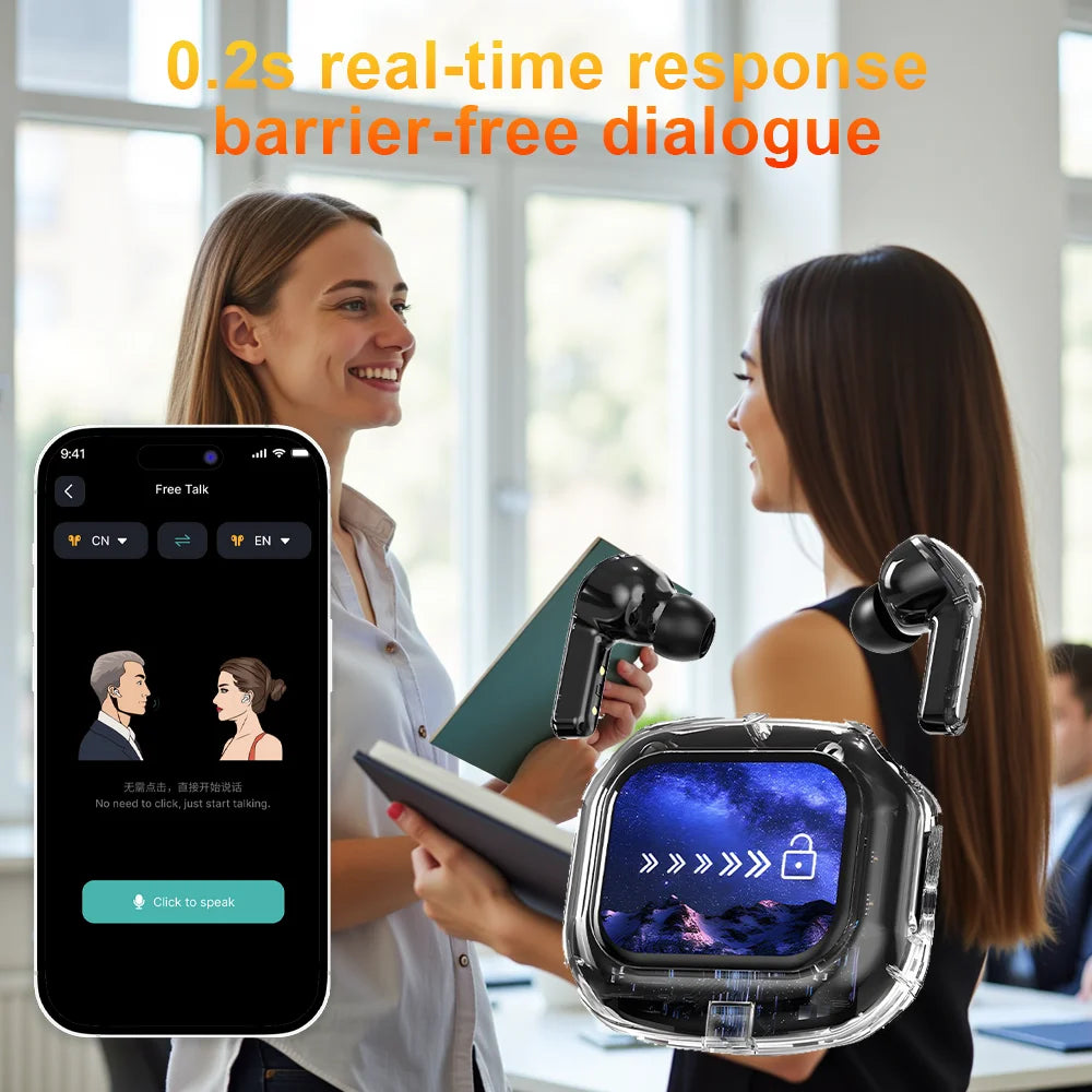 Ai translation earphones with touch screen, intelligent wireless Bluetooth earphones, HiFi real-time translation earbuds Intelligent by design