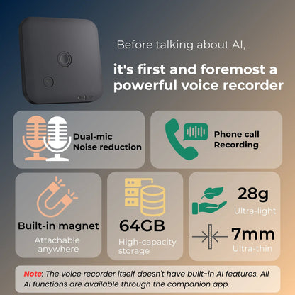 AI Powered Voice Recorder and Call Recorder with Speech-to-Text, Summarization, Translation, Supports 100 Languages, 64GB Intelligent by design