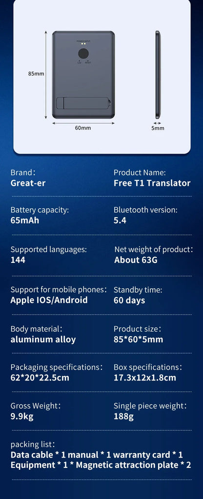 AI Instant Translator Device Magnetic Stand,144 Languages Online Translation Real-Time Photo/Video Calls for IOS Android Intelligent by design