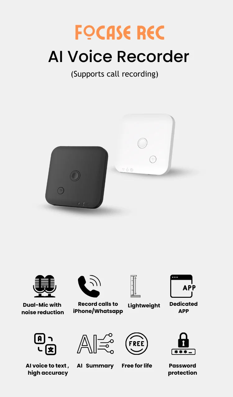 AI Powered Voice Recorder and Call Recorder with Speech-to-Text, Summarization, Translation, Supports 100 Languages, 64GB Intelligent by design