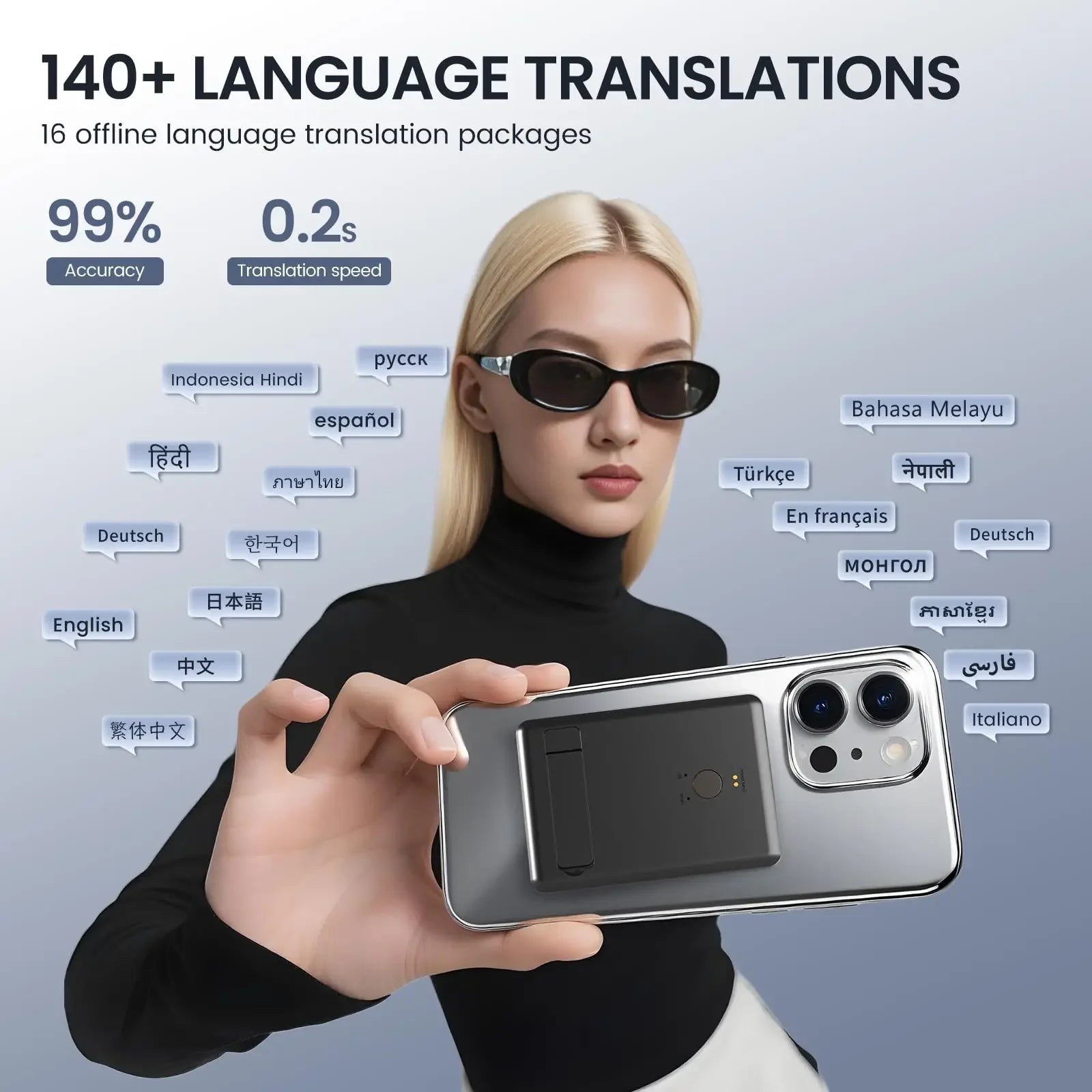 AI Instant Translator Device Magnetic Stand,144 Languages Online Translation Real-Time Photo/Video Calls for IOS Android Intelligent by design