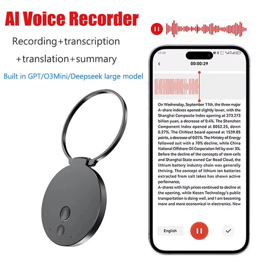 8-128GB AI Voice Recorder Real-Time Transcription Meeting Recording AI Notetaking Device 256G Mini Keychain Audio Dictaphone Intelligent by design