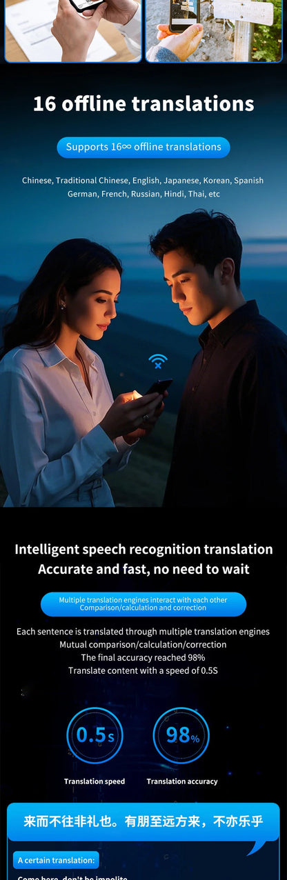 AI Instant Translator Device Magnetic Stand,144 Languages Online Translation Real-Time Photo/Video Calls for IOS Android Intelligent by design