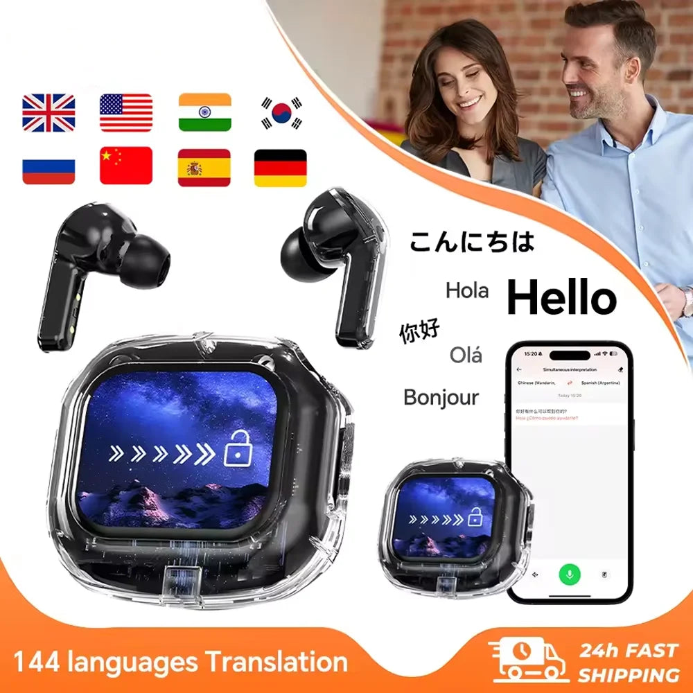 Ai translation earphones with touch screen, intelligent wireless Bluetooth earphones, HiFi real-time translation earbuds Intelligent by design