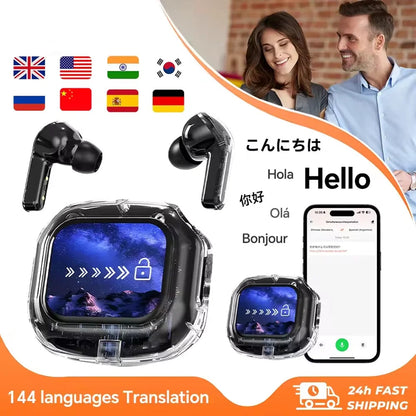 Ai translation earphones with touch screen, intelligent wireless Bluetooth earphones, HiFi real-time translation earbuds Intelligent by design