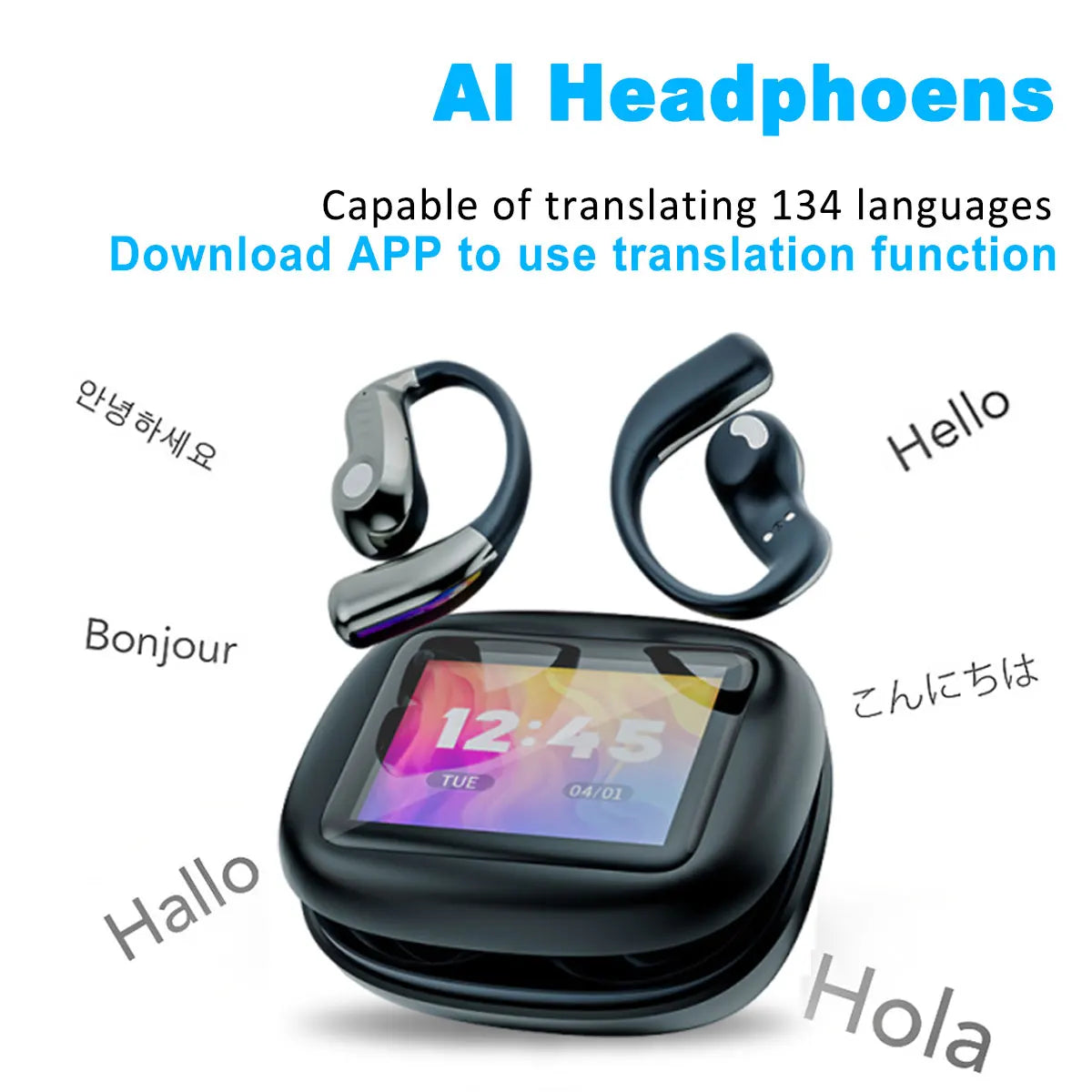 AI Translator Earphone Bluetooth 5.4 OWS Sports Bluetooth Wireless Headphones Digital Touch Screen Noise Cancelling Earbuds Intelligent by design