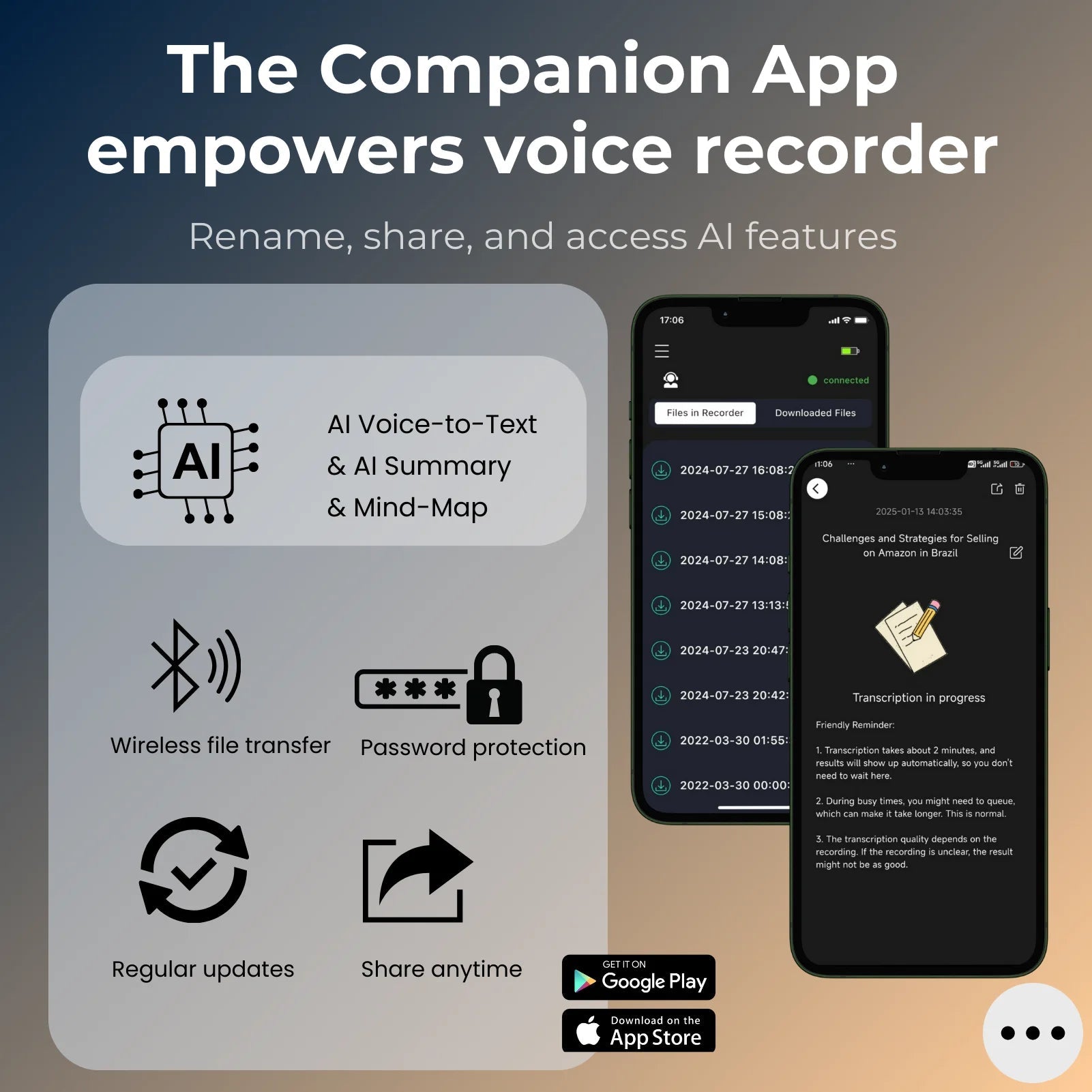 AI Powered Voice Recorder and Call Recorder with Speech-to-Text, Summarization, Translation, Supports 100 Languages, 64GB Intelligent by design