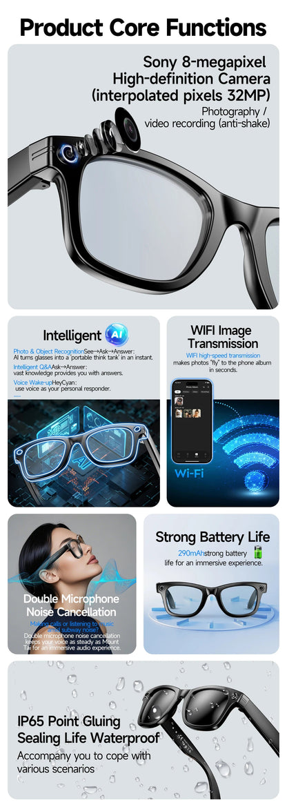 New 800W Camera AI Glasses Men Color-Changing Smart Translation Glasses Photo Video Recording Waterproof Call Smart Sunglasses Intelligent by design