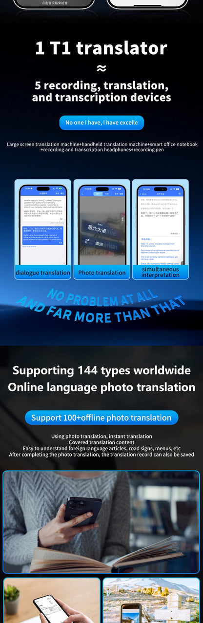 AI Instant Translator Device Magnetic Stand,144 Languages Online Translation Real-Time Photo/Video Calls for IOS Android Intelligent by design