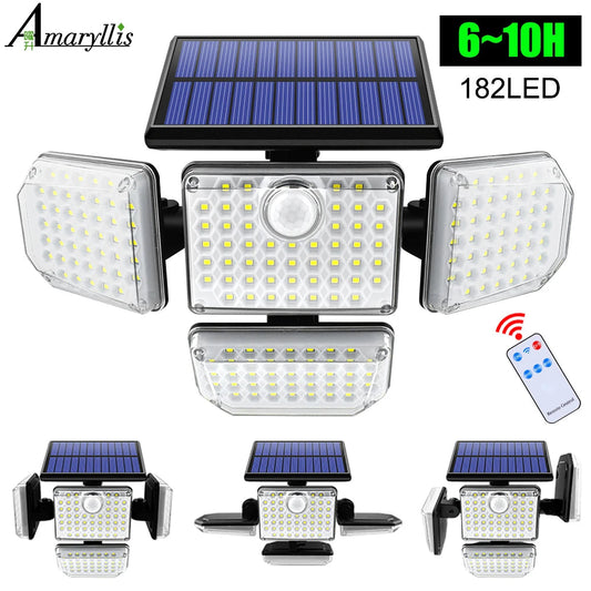 Solar Outdoor Light 182/112 LED Solar Security Flood Lighting with 3 Modes Adjustable Lighting Head for Garage Garden Yard Intelligent by design
