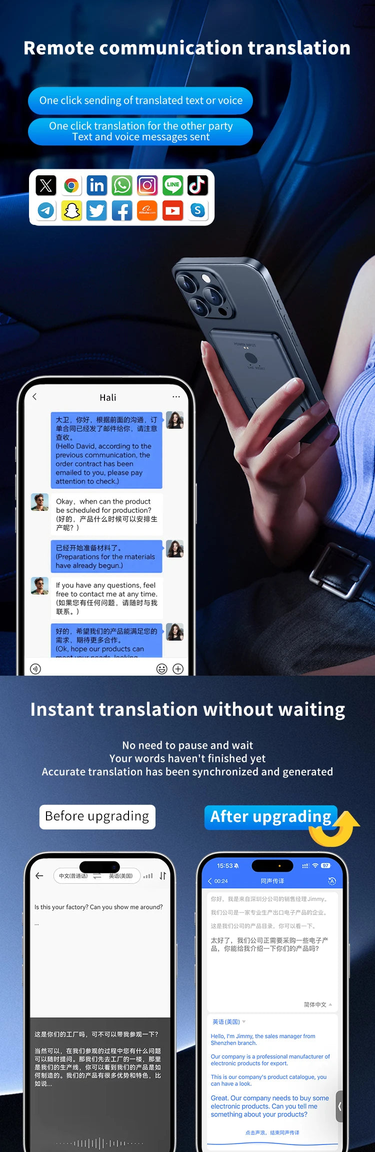 AI Instant Translator Device Magnetic Stand,144 Languages Online Translation Real-Time Photo/Video Calls for IOS Android Intelligent by design