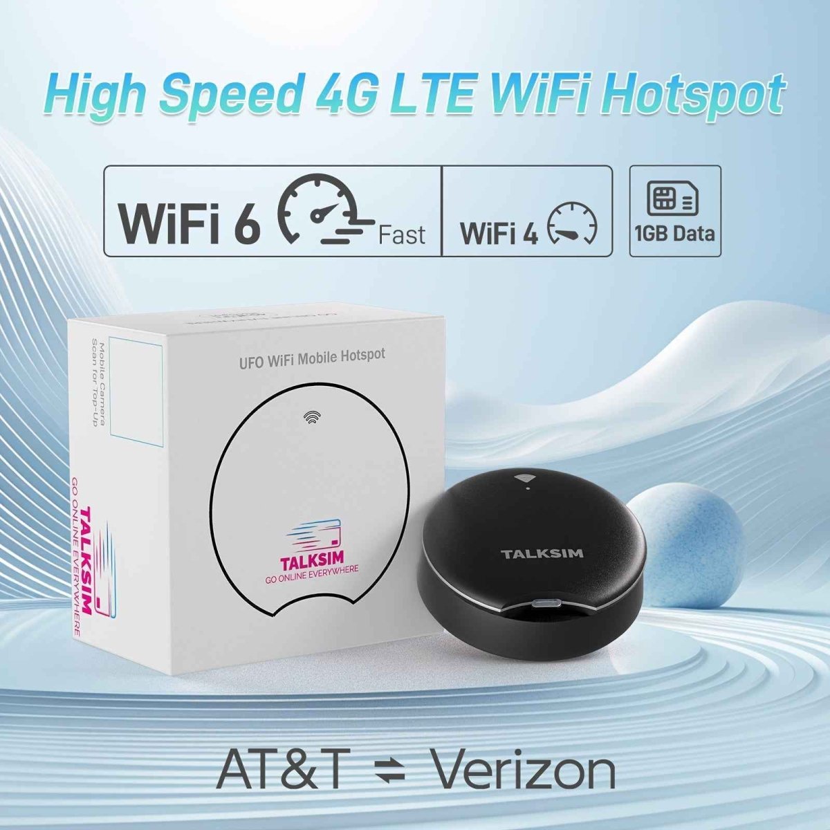UFO Mobile Hotspot WiFi 6 Portable Pocket WiFi – 4G LTE MiFi with 10GB Data (30 Days), No SIM Card, Works with AT&T, T - Mobile & Verizon - Intelligent by design